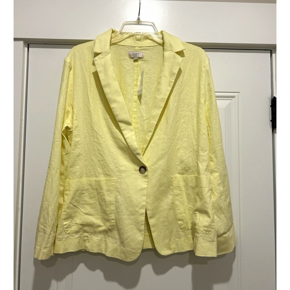 LOFT Outlet Women Size L Yellow Long Sleeve Blazer Single Button Pockets Preppy